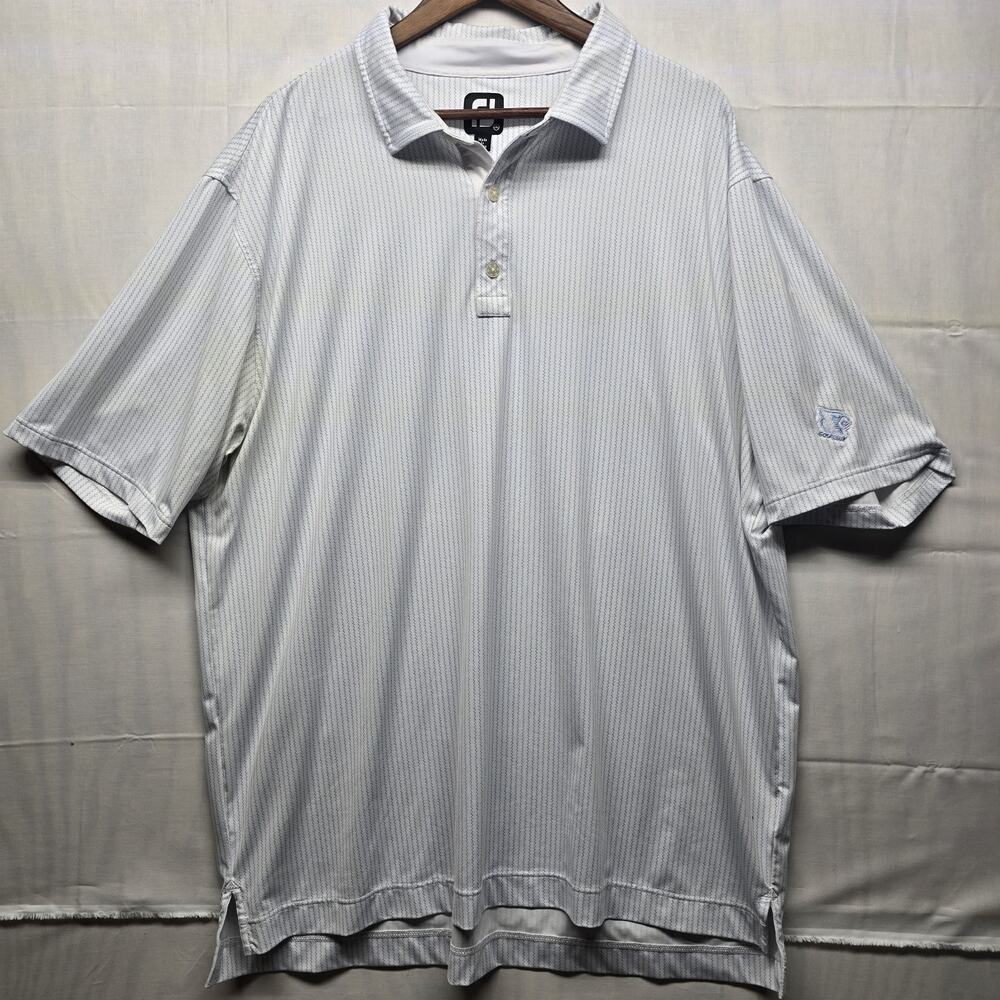 FootJoy FJ Golf Polo Men‎ XXL White Striped Short Sleeve Performance Stretch